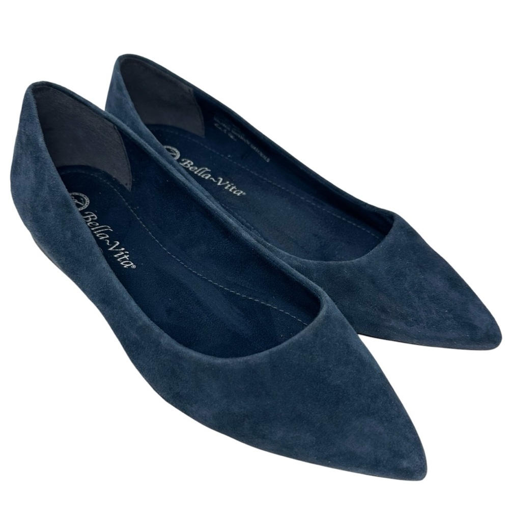 NEW Bella Vita Vivien Navy Blue Pointed Closed Toe Flats Womens Size 7 WW X-Wide